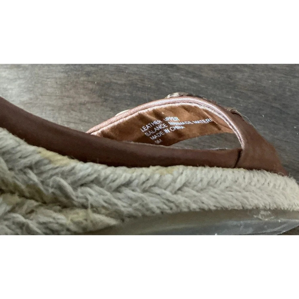 Coldwater Creek Wedge Espadrille Brown Leather Sandal Size 9